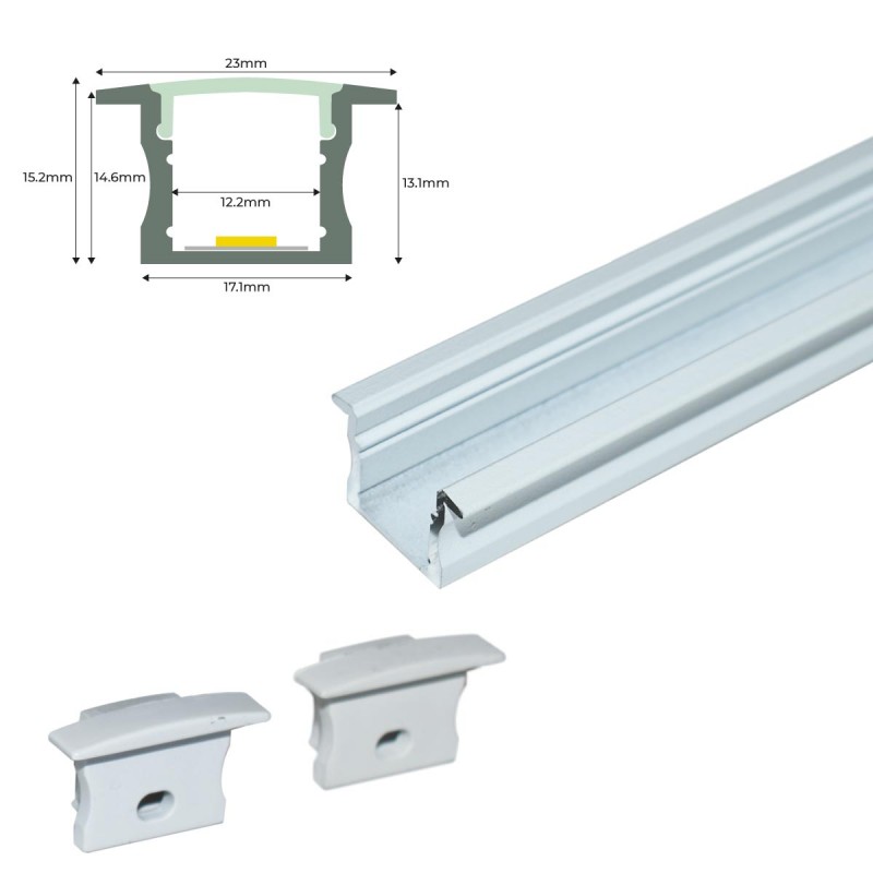 Perfil De Aluminio Empotrable Para Tira Led Con Difusor Tapas