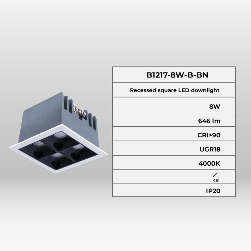 Downlight Led Cuadrado Empotrable W Focos Ugr Cri Chip