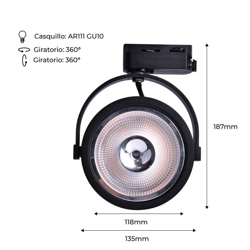 Einphasiger Led Schienenstrahler AR111 GU10