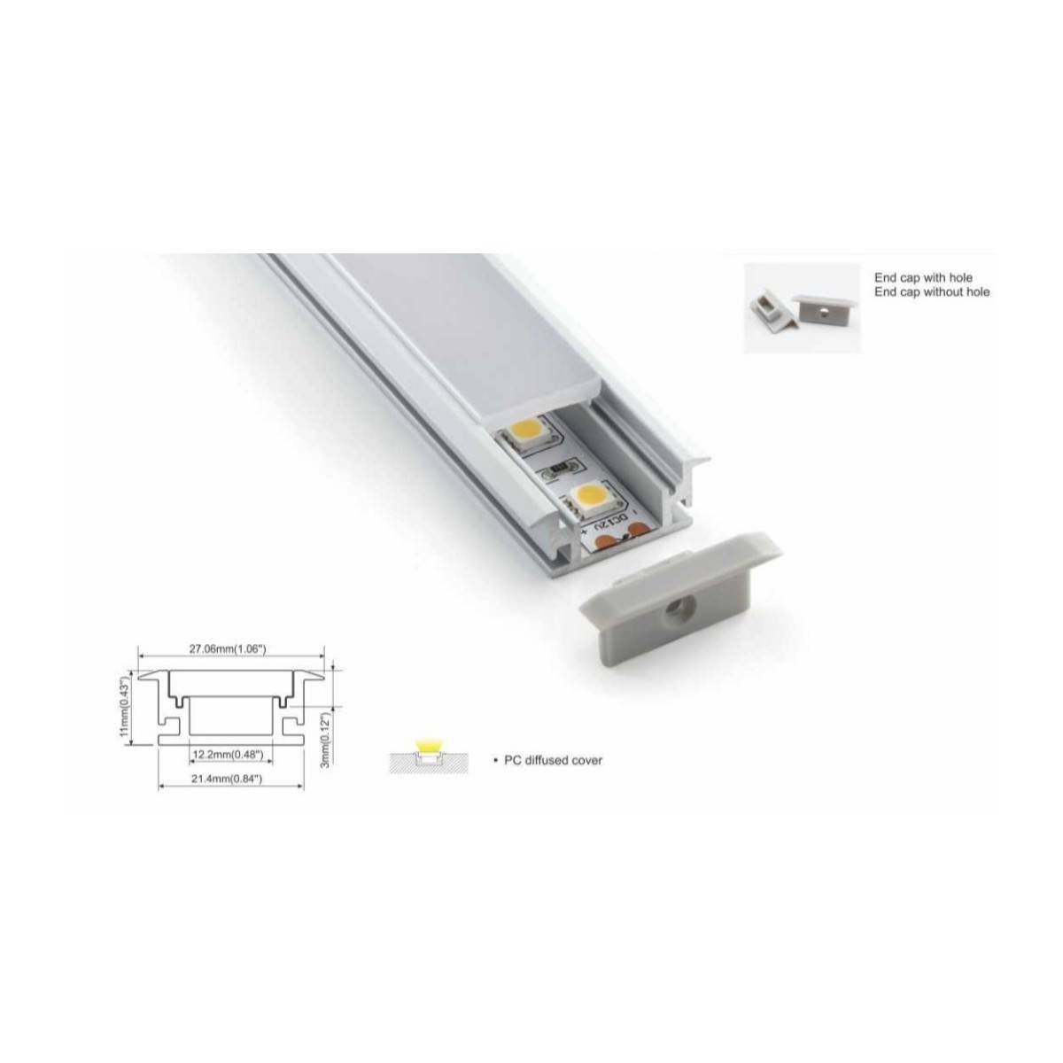 Perfil LED empotrable en el suelo de exteriores 21,8 mm x 25,8 mm, Iludec