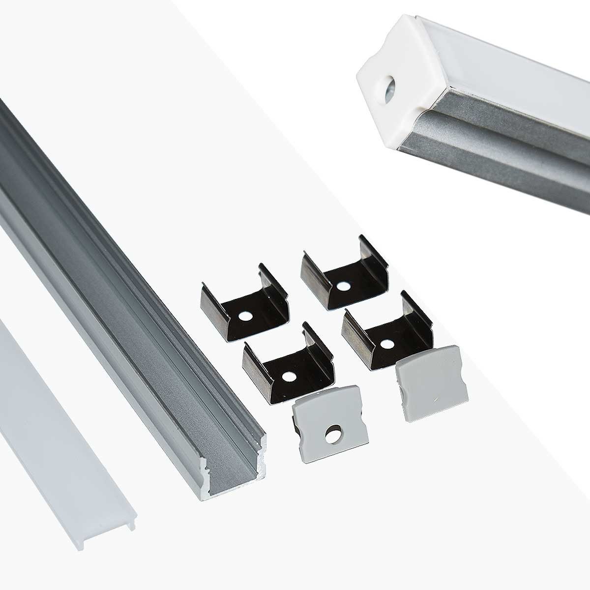 Perfil de aluminio empotrable para tira LED con difusor- 4 grapas - 2 tapas  - 36x28mm - 2 metros