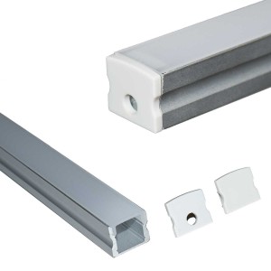 Perfil de aluminio para tira LED empotrable en suelo con difusor - 2 tapas  - 21x26mm - IP54 - 2 metros