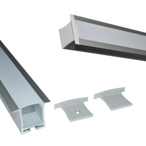 Perfil de aluminio empotrable para tira LED con difusor- 4 grapas - 2 tapas  - 36x28mm - 2 metros