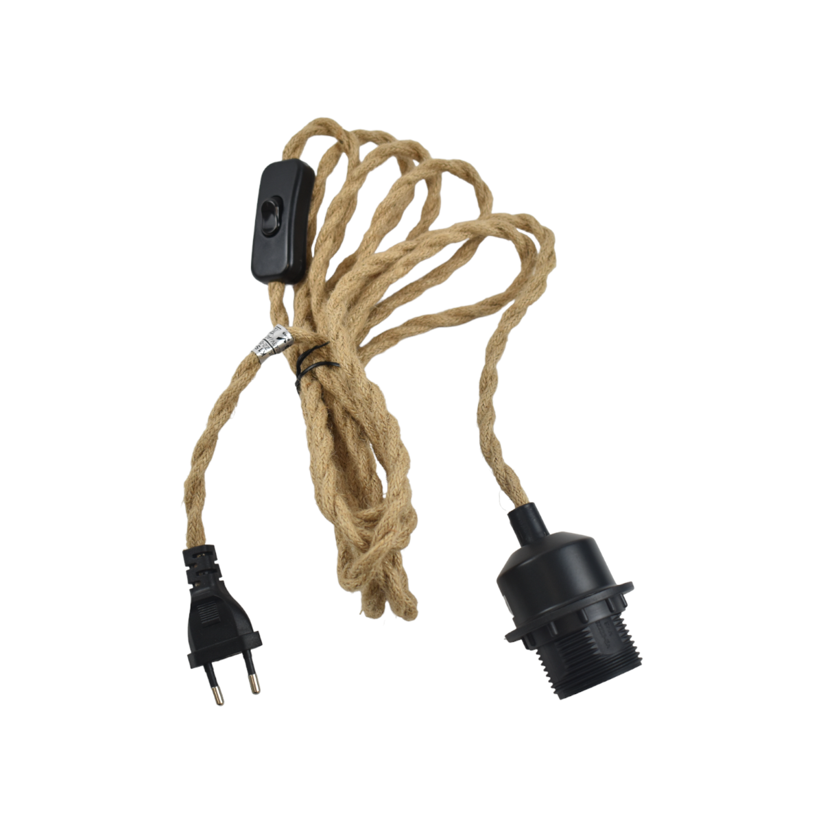 Casquillo E27 con cable de PVC, interruptor y enchufe - Negro