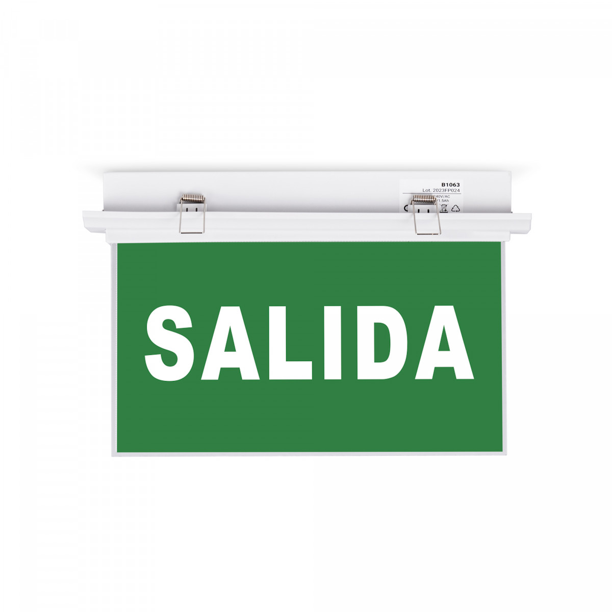 Luz de emergencia permanente con cartel autoadhesivo "Salida" - Empotrable