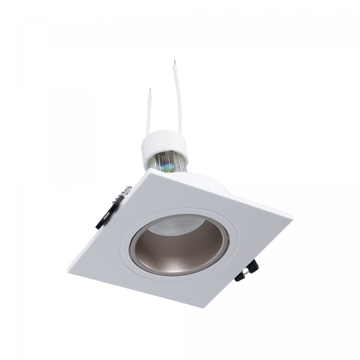 KIT Aro downlight cuadrado 93x93mm (blanco/champagne) + Bombilla GU10 5,4W + Portalámparas