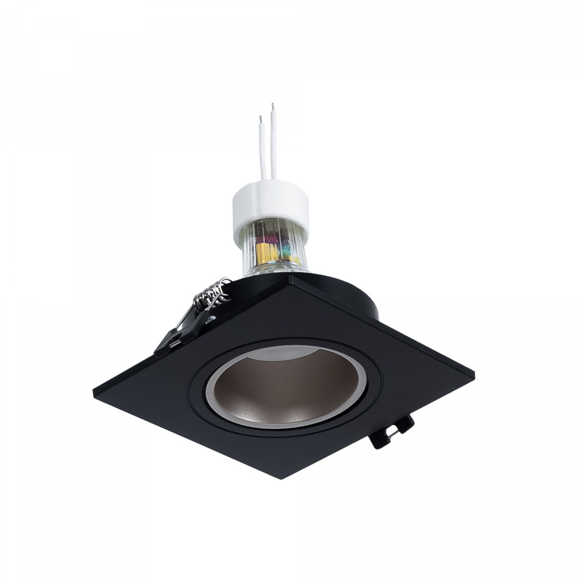 KIT Aro downlight cuadrado 93x93mm (negro/champagne) + Bombilla GU10 5,4W + Portalámparas