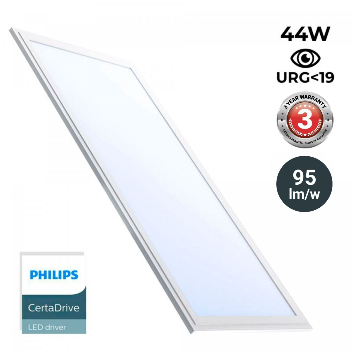 Panel LED slim 120x30cm 44W 3980lm UGR19