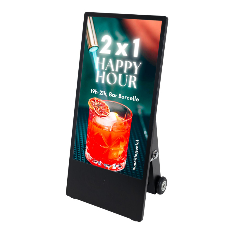 Display publicitario portátil 43'' exterior - LCD full HD - Con ruedas y batería - IP65