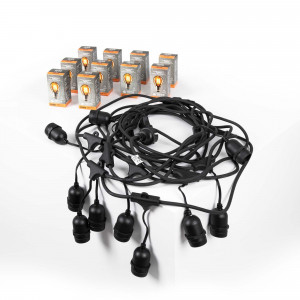 Kit guirnalda luces exterior 11,5 metros + 10 bombillas LED G45/E27 filamento 4W - 2200K - IP44