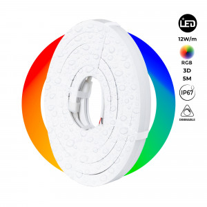 Neón LED flexible RGB 3D - 16x16mm - 5m - Kit completo -12W/m - IP67 -Curvatura vertical y horizontal