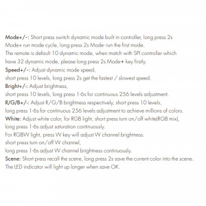 Fernbedienung für RGB/RGBW SPI IC-LED-Streifen - 1 Zone - RF 2,4G - Modi