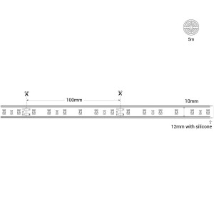 LED-Streifen 24V DC - 12W/m - einfarbig - 12 mm - IP67 - 5 Meter - SMD2835 60 LEDs/m - Abmessungen