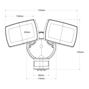 Doppelter LED-Wandfluter für den Außenbereich mit PIR Bewegungsmelder 30W - 4000K - IP54 - Abmessungen