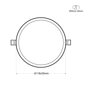 Runde LED Deckenleuchte 8W - variable Einbauöffnung: Ø 50-90 mm - Abmessungen