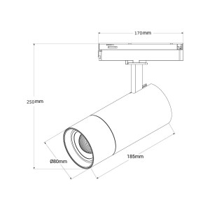 3-Phasen LED-Stromschienenstrahler CCT - Einstellbare Leistung 30-40W - COB - Mattschwarz - Abmessungen