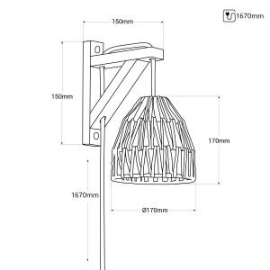 Wandleuchte „Leo“ aus Holz und geflochtenem Papier - Abmessungen