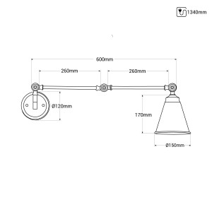Schwenkbare Vintage-Wandleuchte „Tika“ - Abmessungen