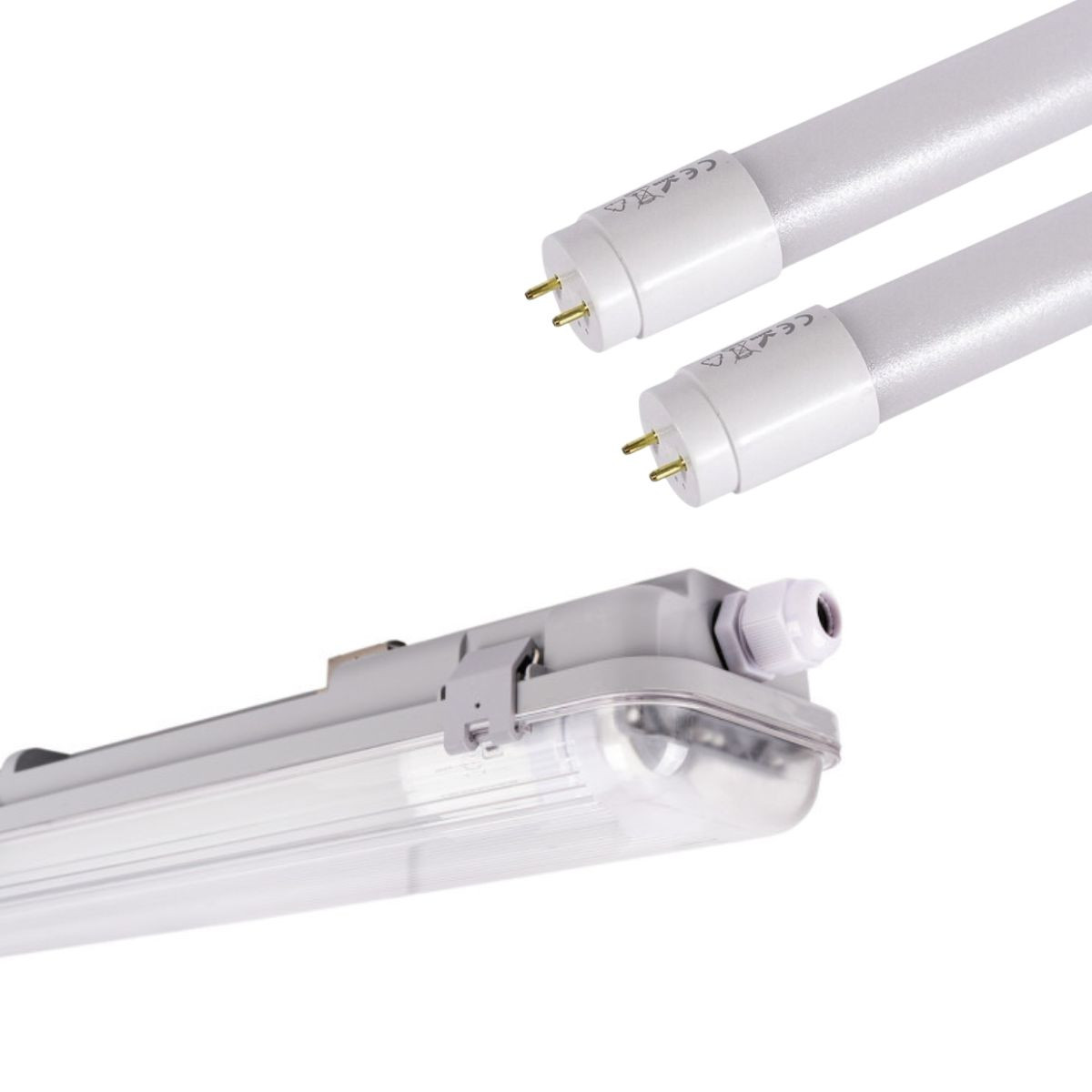 Kit Doppelte Feuchtraumleuchte 150cm + 2 LED Röhren T8 - 24W - 6000K - Wannenleuchte, staubdicht