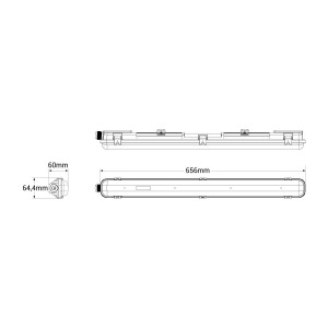 Kit Feuchtraumleuchte 60cm + LED-Röhre T8 9W - 6000K - Abmessungen