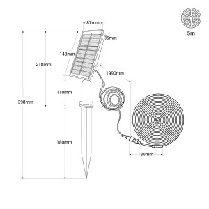 Solar LED-Streifen für den Außenbereich 18W - 12mm - 5 Meter - 2700K - IP65 - mit Fernsteuerung - Abmessungen