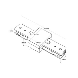 Verbinder für 1 Phasen PVC Schienen (SKU: BTMP) - Abmessungen, platzsparend, kompakt