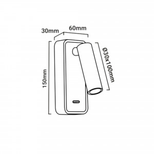 Pack x 2 - Lesewandleuchte IRENE - 3W - CREE Chip - Schwarz - Wandlampe, Leselampe - Abmessungen