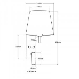 Pack x 2 - Wandleuchte + LED Leselampe NOAH - 3,4W - Schwarz - Abmessungen