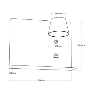 2er Pack Wandleseleuchte BASKOP mit USB-Anschluss und Ablage - 6W - Weiß - Ein Aus Schalter, LED Bettleuchte Abmessungen