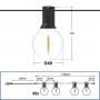 Lichterkette für Außen 15 + 2 m - 30 x LED Lampen E27 G40 1W - IP44 - Warmweiß - Abmessungen