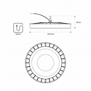 LED UFO Hallenstrahler 100W 100lm/W IP65 abmessungen