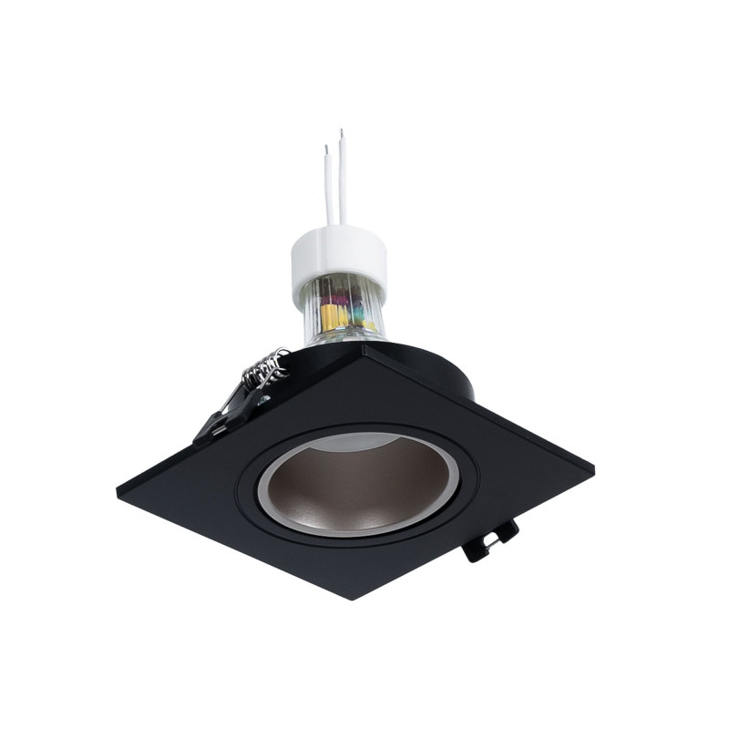 KIT Quadratischer Downlight-Ring 93x93mm (schwarz/champagner) + Glühbirne GU10 5,4W + Lampenfassung