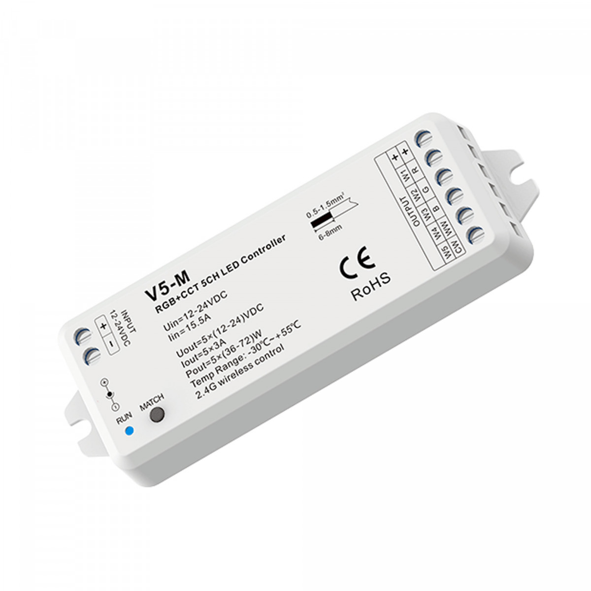 RGB + CCT controller - 12-24V DC - 5 Kanäle - 3A/Kanal - RF 2.4GHz - Skydance