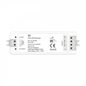 Einfarbig/CCT/RGB Controller 12-24V DC - 3 Kanäle - 4A/Kanal - RF 2.4GHz - Skydance