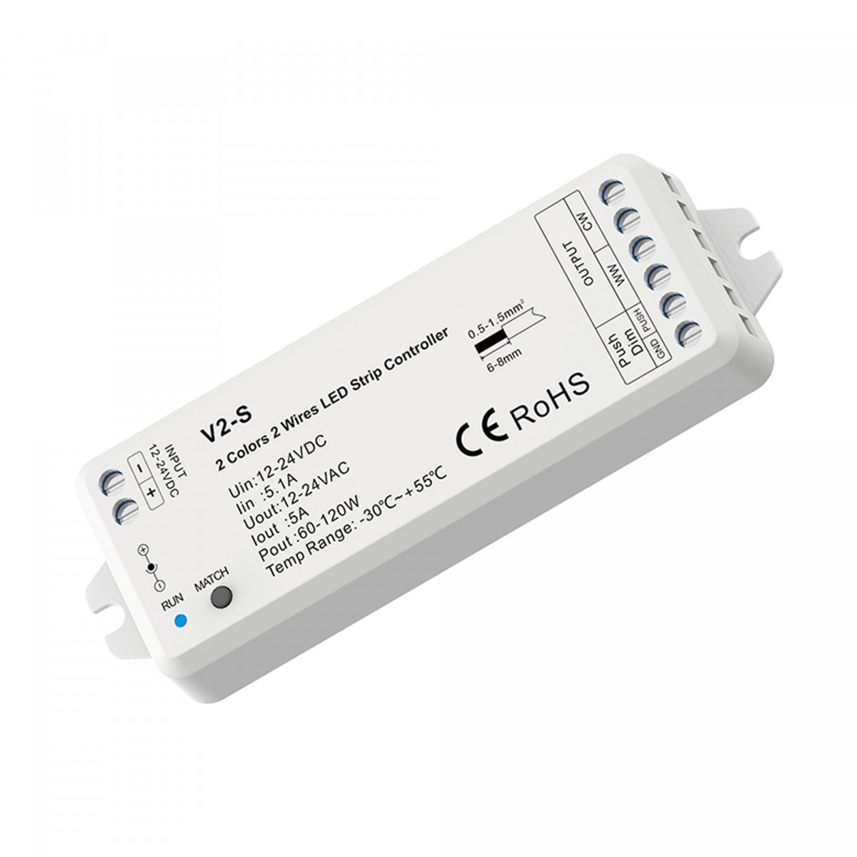 CCT Controller - 12-24V DC - 2 Kabel - 5A - RF 2.4GHz - PUSH Dimmer - Skydance