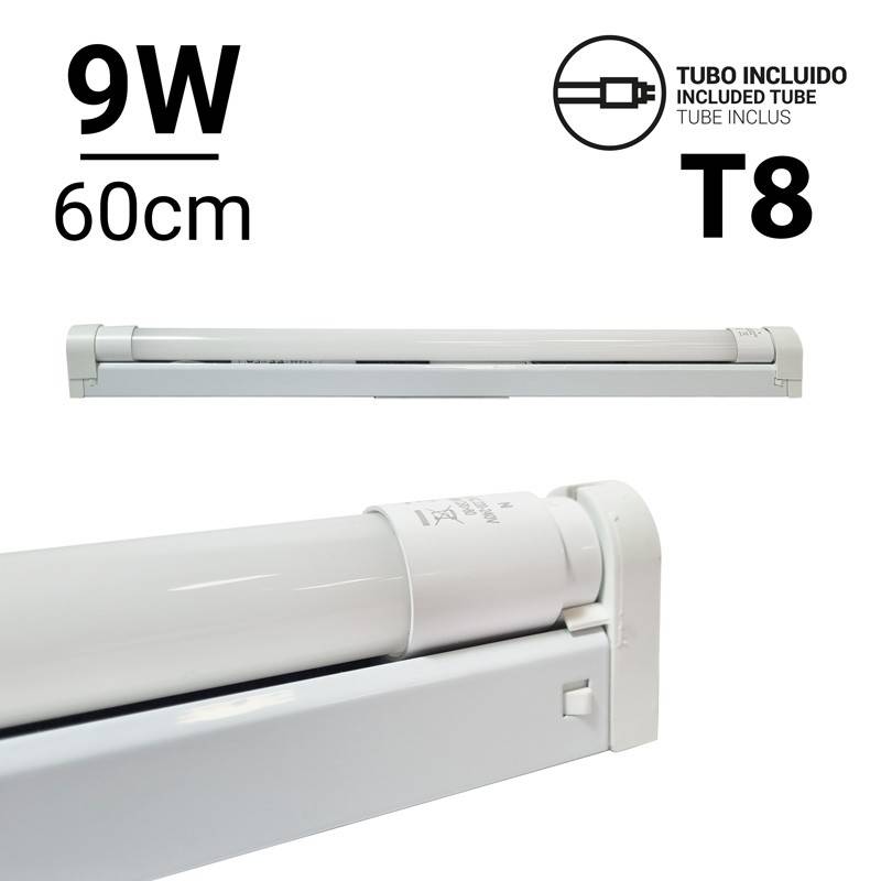 Kit of tube holder strip and LED tube T8 60cm 9W