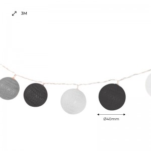 LED Garland cotton balls 20 Balls with USB 3m-IP44-4cm