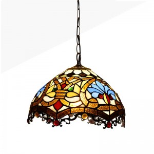 Tiffany inspired pendant lamp with floral mosaic in glass