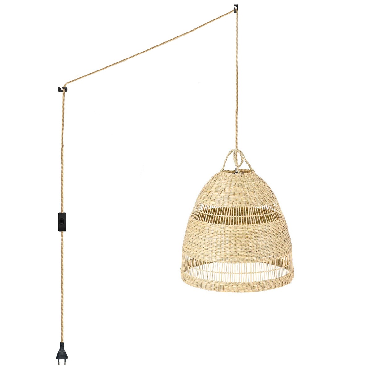 Wicker pendant lamp with switch and plug "Ikken".