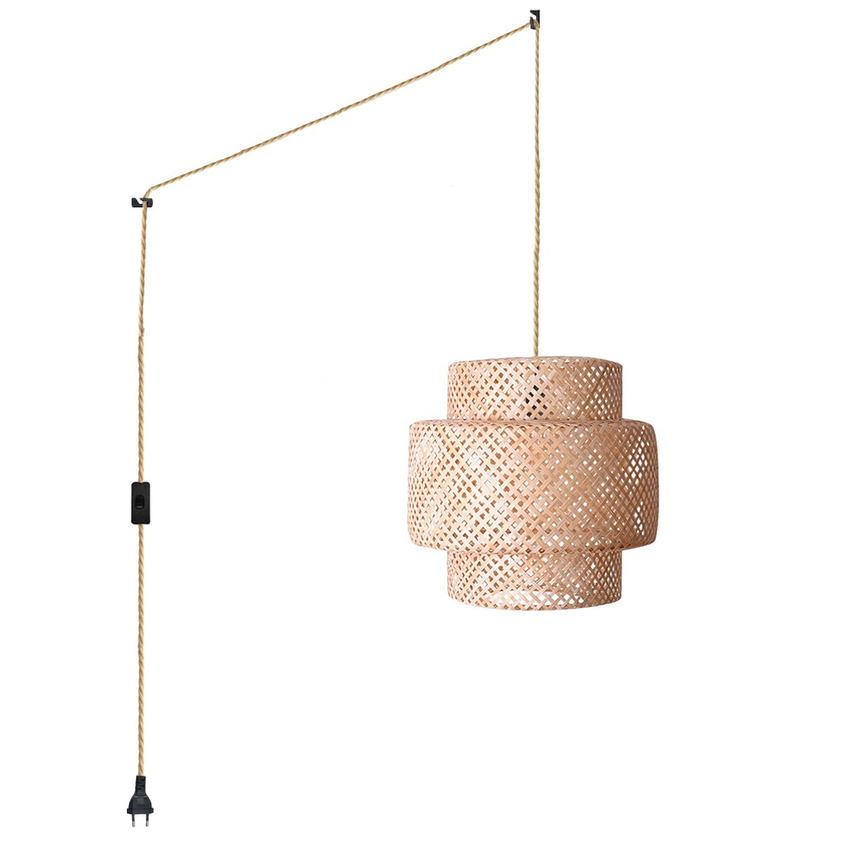 Wicker pendant lamp with switch and plug "ONNA".