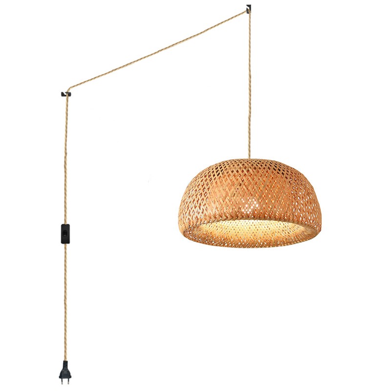 Wicker pendant lamp with switch and plug "Hanna".