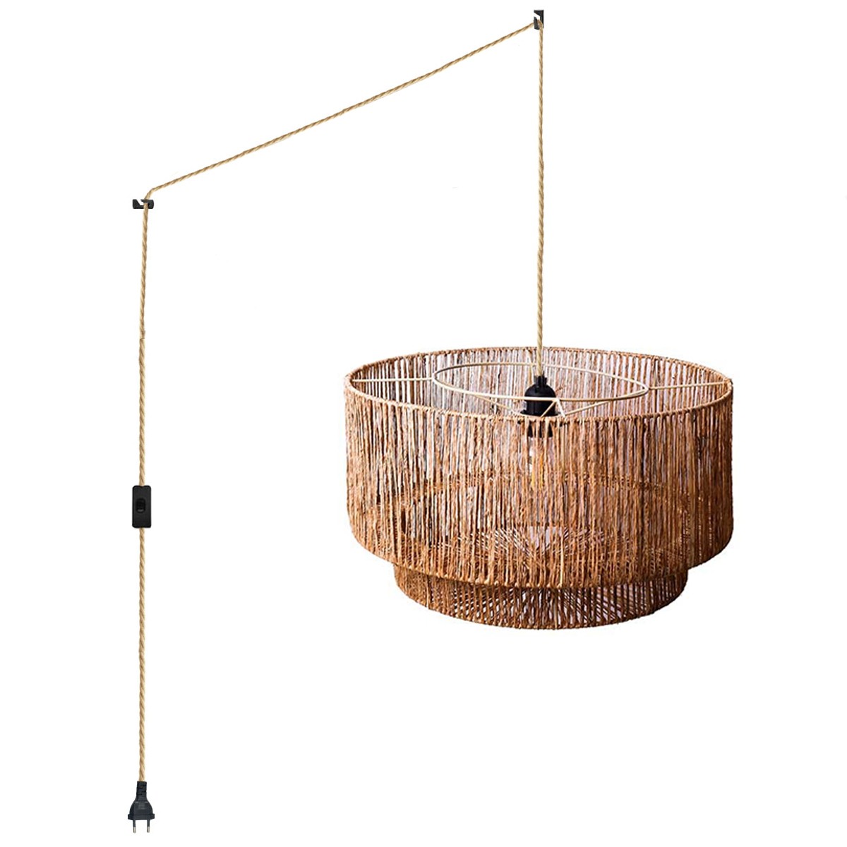 Jute pendant lamp with switch and plug "Bali".