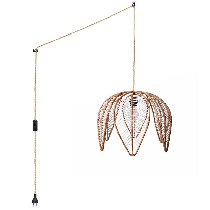 Flower-shaped rattan pendant lamp with switch and plug "Bintan".