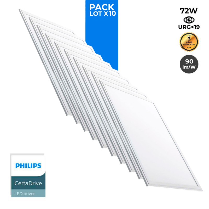 Pack of 10 slim LED panels 120X60cm - PHILIPS Driver - 72W - UGR19