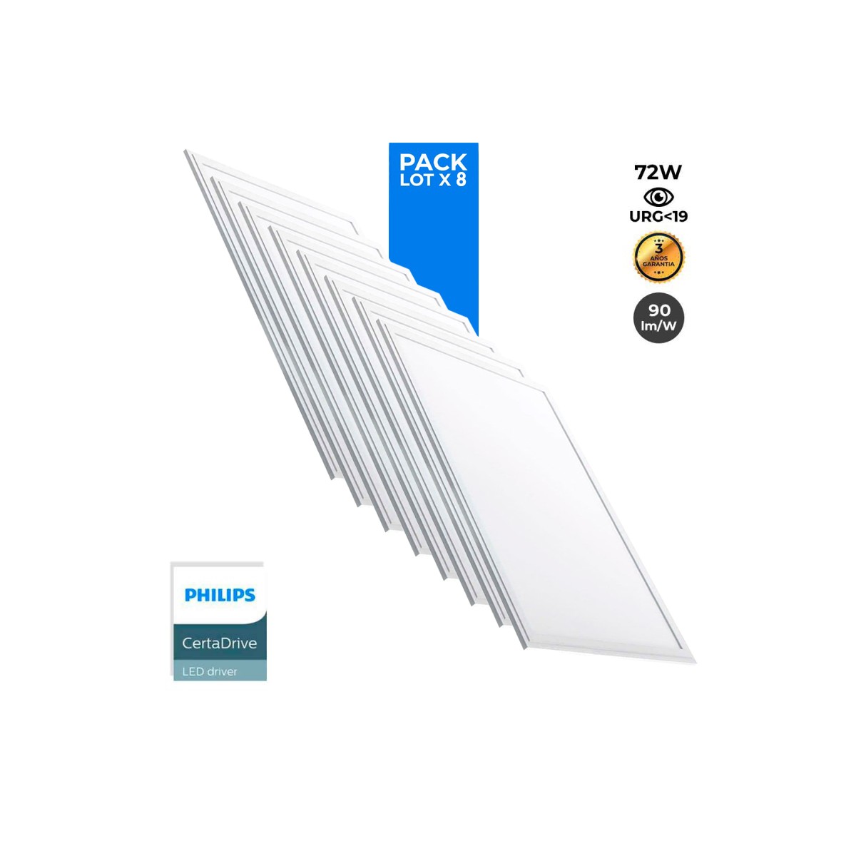 Pack of 8 slim LED panels 120X60cm - PHILIPS Driver - 72W - UGR19