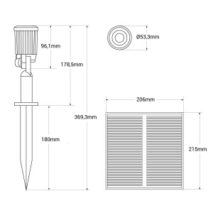 Dimensions of kit x 4 outdoor solar spotlights