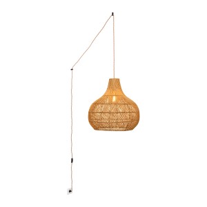 Large wicker pendant lamp with cord, plug and switch