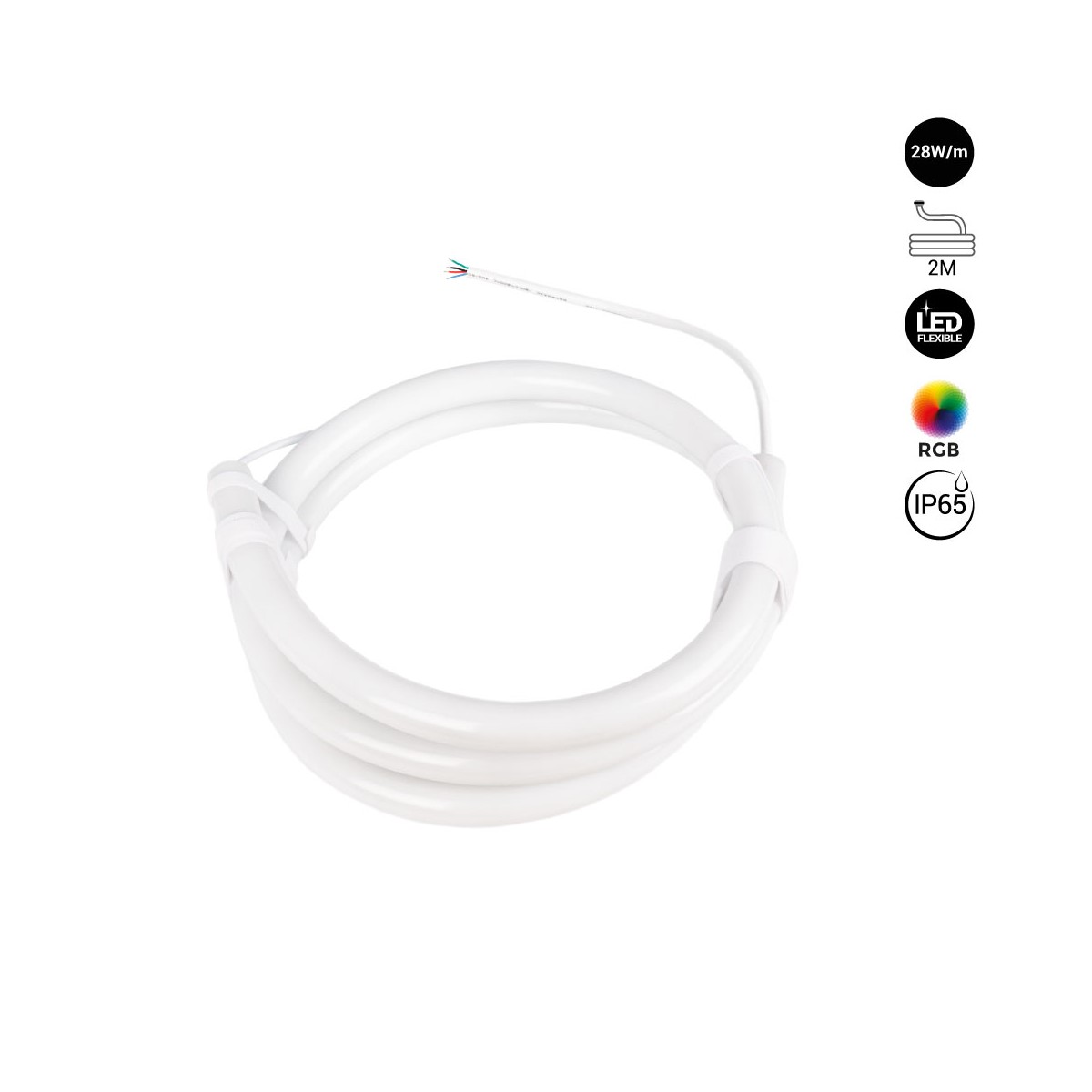 Flexible LED neon 360º circular RGB - Ø22mm - 2 meters - 24V DC- 240Ch/m - 28W/m - IP65