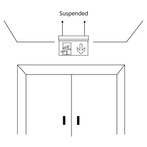 Hanging permanent emergency light with "Toilets" pictogram