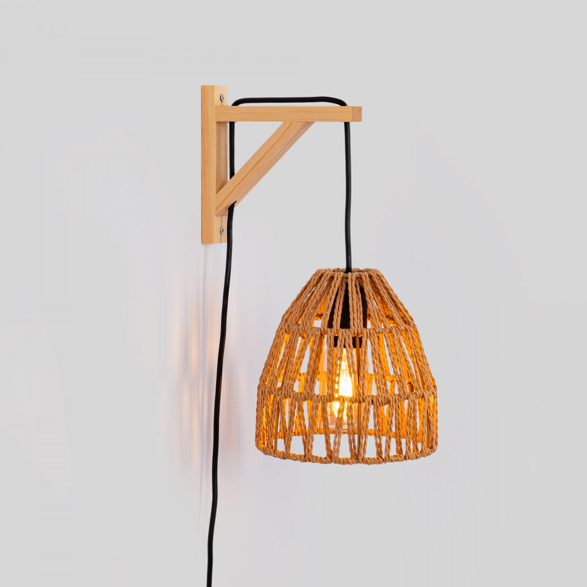 Wooden wall sconce with woven paper lampshade - "Leo"